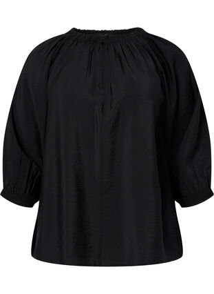 Zizzifashion A-shape viscose blouse with 3/4 sleeves, Black, Packshot image number 0