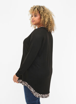 Zizzifashion Long sleeve blouse with look a-like shirt, Black Leo AOP, Model image number 1