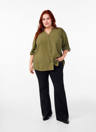 Zizzifashion Viscose shirt blouse with 3/4 sleeves, Winter Moss, Model image number 2