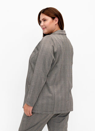 Zizzifashion Checkered blazer with button closure, Beige Brown Check, Model image number 1