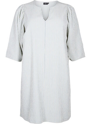 Zizzifashion Striped dress with 3/4 sleeves, Blue Stripe, Packshot image number 0