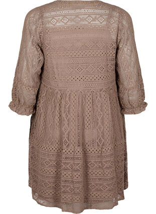 Zizzifashion Short lace dress with 3/4 sleeves, Fossil , Packshot image number 1