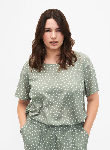 Zizzifashion FLASH - Short sleeve blouse with print, Iceberg Green Dot, Model image number 0