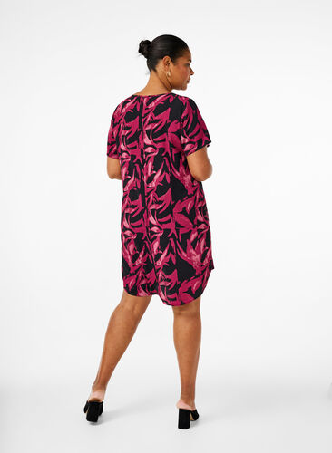 Zizzifashion Dress with print and short sleeves, Bl.Purple Leaf AOP, Model image number 1