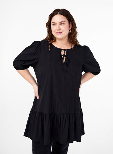 Zizzifashion Tunic in viscose with ties, Black, Model image number 0