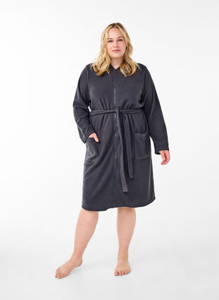 Zizzifashion Morning robe with zipper and hood, Asphalt, Model image number 2