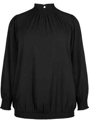 Zizzifashion FLASH - Long sleeved blouse with smock and glitter	, Black w. Silver, Packshot image number 0