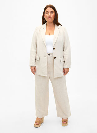 Zizzifashion Blazer in a material blend with linen, Rainy Day, Model image number 2