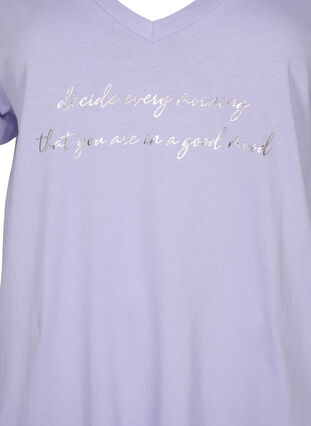 Zizzifashion Organic cotton nightdress with V-neck, Lavender Decide, Packshot image number 2