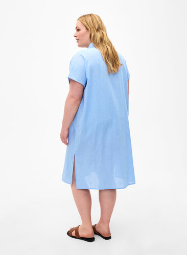 Zizzifashion Long shirt in cotton blend with linen, Serenity, Model image number 1