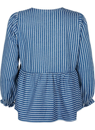 Zizzifashion Striped denim blouse with front tie, Blue Denim Stripe, Packshot image number 1