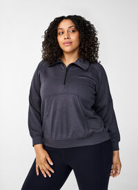 Sporty sweatshirt with high neck and zip, Asphalt, Model