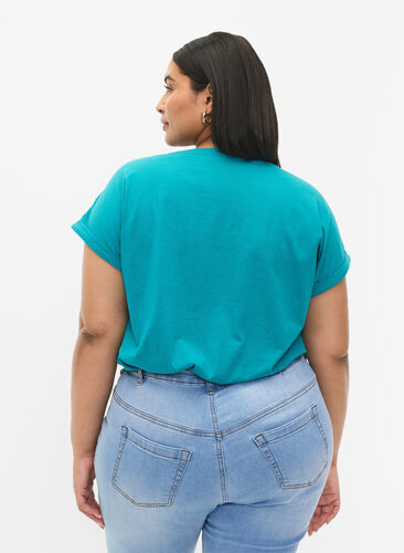 Zizzifashion Short sleeved cotton blend t-shirt, Teal Blue, Model image number 1
