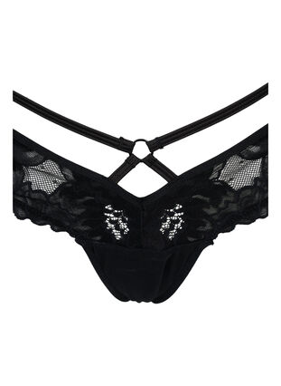 Zizzifashion Lace thong with string and mesh, Black, Packshot image number 2