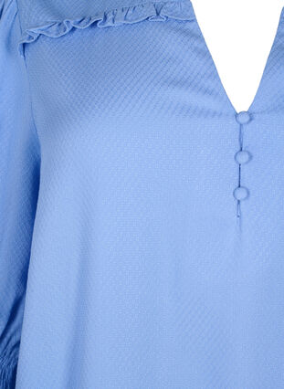 Zizzifashion Viscose blouse with smock and ruffle detail, Cornflower Blue, Packshot image number 2