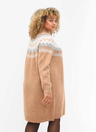 Zizzifashion Patterned knitted dress with long sleeves, Chipmunk Mel. Comb, Model image number 1