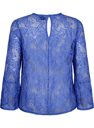 Zizzifashion Lace blouse with round neck and long sleeves, Dazzling Blue, Packshot image number 1