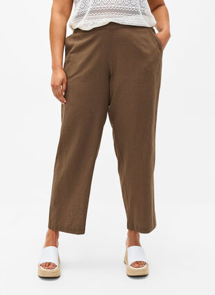 Zizzifashion Loose pants in linen-cotton blend, Cub, Model image number 2