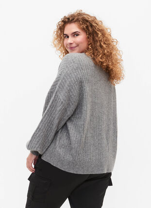 Zizzifashion Ribbed knitted cardigan with buttons, Medium Grey Melange, Model image number 1