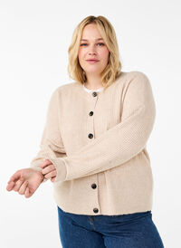 Rib knit cardigan with buttons, Nomad Mel., Model