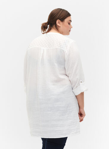 Zizzifashion Cotton tunic with anglaise embroidery, Bright White, Model image number 1