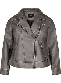 Distressed imitation leather jacket