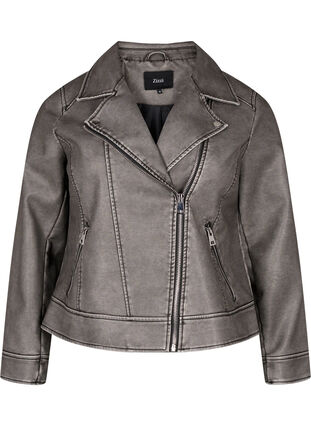 Zizzifashion Distressed imitation leather jacket, Dark Grey Wash, Packshot image number 0