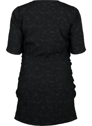 Zizzifashion Short-sleeved dress with textured fabric and drapes, Black, Packshot image number 1