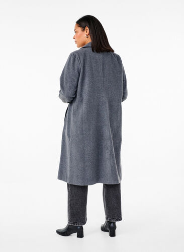 Zizzifashion Long wool coat with pockets, Dark Grey Melange, Model image number 1