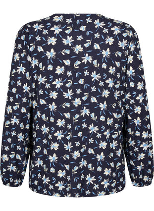 Zizzifashion Blouse with long sleeves and floral print, Night Sky AOP, Packshot image number 1