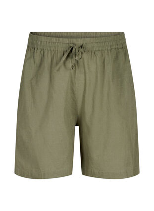 Zizzifashion Loose shorts in cotton blend with linen, Deep Lichen Green, Packshot image number 0