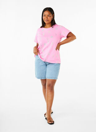 Zizzifashion Organic cotton T-shirt with floral print, Rosebloom W. Flower, Model image number 2