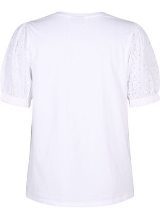 Zizzifashion Organic cotton blouse with broderie anglaise sleeves, Bright White, Packshot image number 1