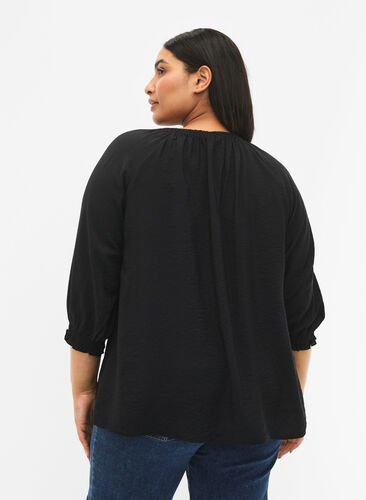 Zizzifashion A-shape viscose blouse with 3/4 sleeves, Black, Model image number 1