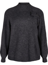 Knitted blouse with bow detail, Dark Grey White Mel., Packshot