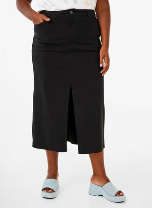 Zizzifashion Long skirt with slit in front, Black, Model image number 2
