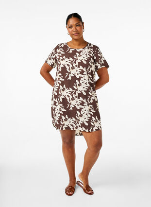 Zizzifashion Dress with print and short sleeves, Ch.M.An.Wh.Fl.AOP, Model image number 3