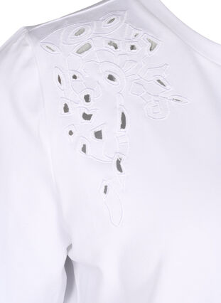 Zizzifashion Organic cotton T-shirt with embroidery details, Bright White, Packshot image number 3