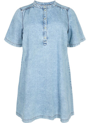 Zizzifashion Short sleeve denim dress with an a-line cut, Blue denim, Packshot image number 0