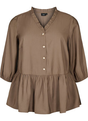 Zizzifashion Viscose blouse with buttons and 3/4 sleeves, Morel, Packshot image number 0