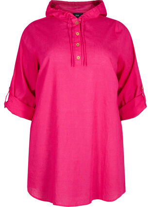 Zizzifashion Hooded tunic in cotton and linen, Bright Rose, Packshot image number 0