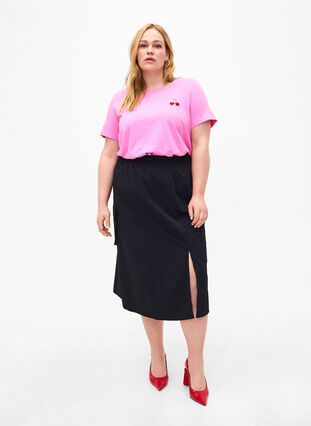 Zizzifashion Midi skirt with slit and cargo pocket, Black, Model image number 0