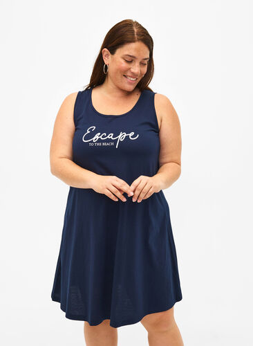 Zizzifashion Sleeveless cotton dress with a-shape, Navy B. W. Escape, Model image number 0