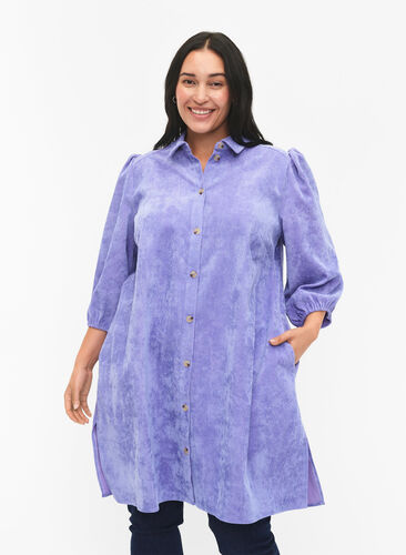 Zizzifashion Corduroy dress with 3/4 sleeves and buttons, Lavender Violet, Model image number 0