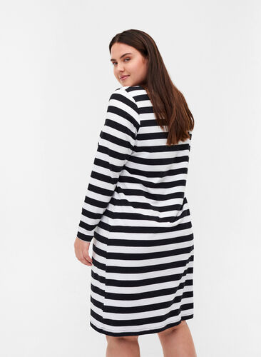 Zizzifashion Striped cotton dress with long sleeves , Black w. White, Model image number 1