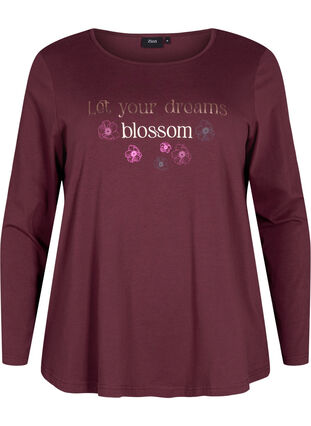 Zizzifashion Cotton nightshirt with text print, Fig w. Blossom, Packshot image number 0