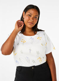 Organic cotton T-shirt with floral print, Bright W. AOP, Model