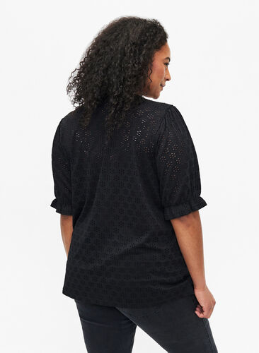 Zizzifashion V-neck blouse with hole pattern, Black, Model image number 1