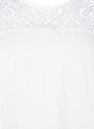 Zizzifashion Short-sleeved viscose blouse with lace detail, Bright White, Packshot image number 2