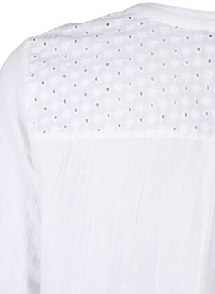 Zizzifashion Cotton blouse with broderie anglaise and 3/4 sleeves, Bright White, Packshot image number 3